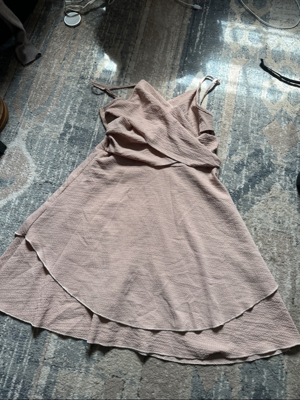 SHEIN Blush Pink Textured Wrap-Front Midi Dress